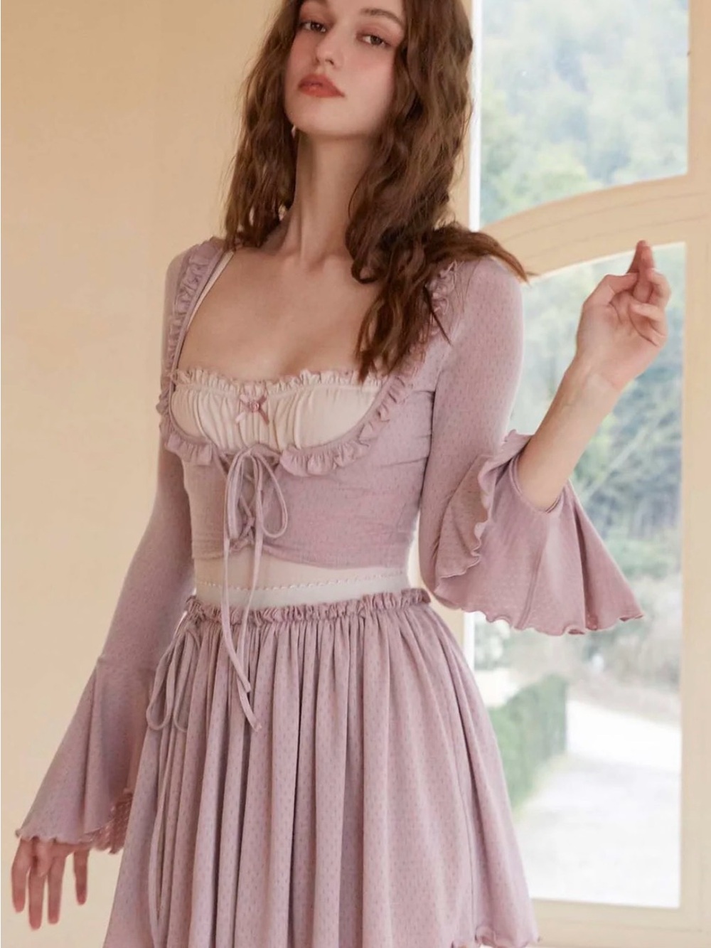 Pink Ruffle Tie-Front Mini Skort Set